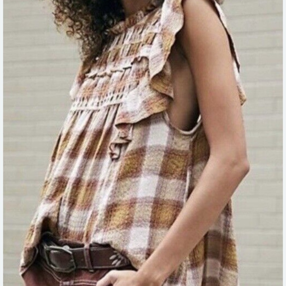 Free People Not Your Average Girl Oversized Plaid Top S/P